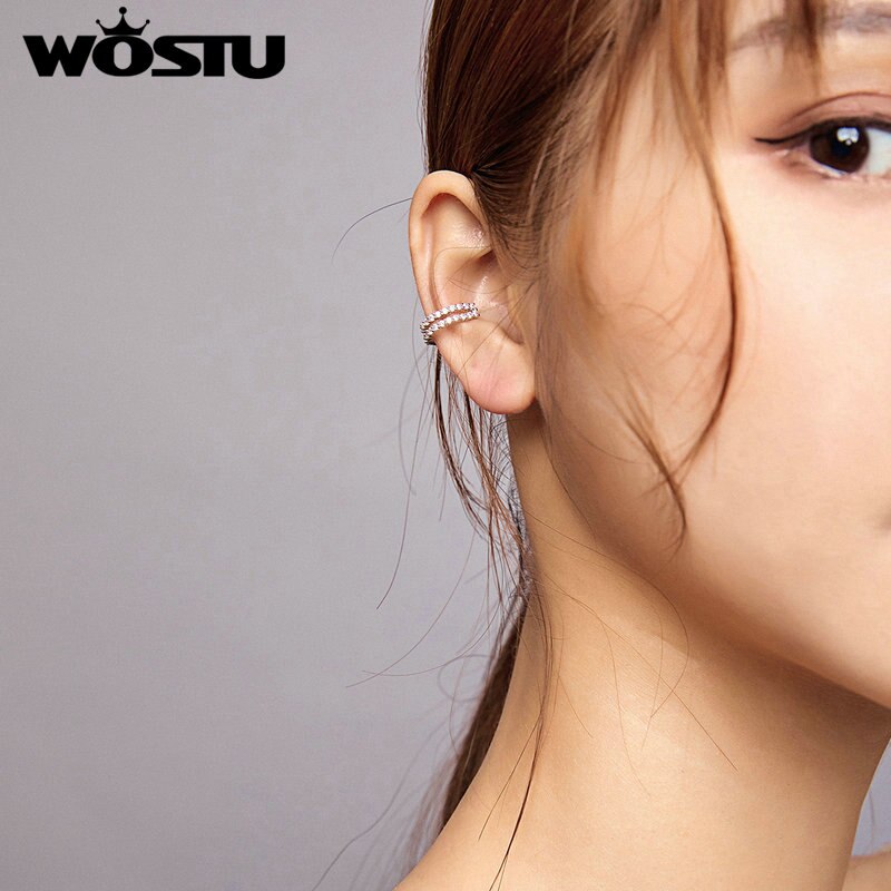 WOSTU 1 Pairs 925 Sterling Silver Ear Clip Dazzling earrings Earrings for Women Zircon Ear Cuff Earring Ear Line Jewelry