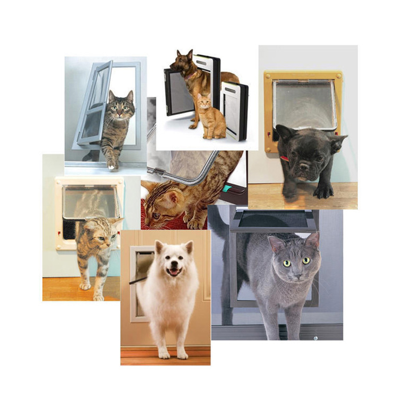 Kattelem dør med 4- vejs lås sikkerhedsklap dør til hund kat killing abs plast lille kæledyr gate dør sæt kat hunde klap dør