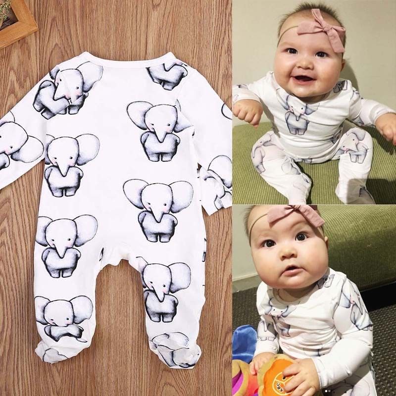 Leuke Pasgeboren Baby Jongen Meisje Katoenen Kleding Baby 'S Kleine Olifant Romper Jumpsuit Outfits Kleding