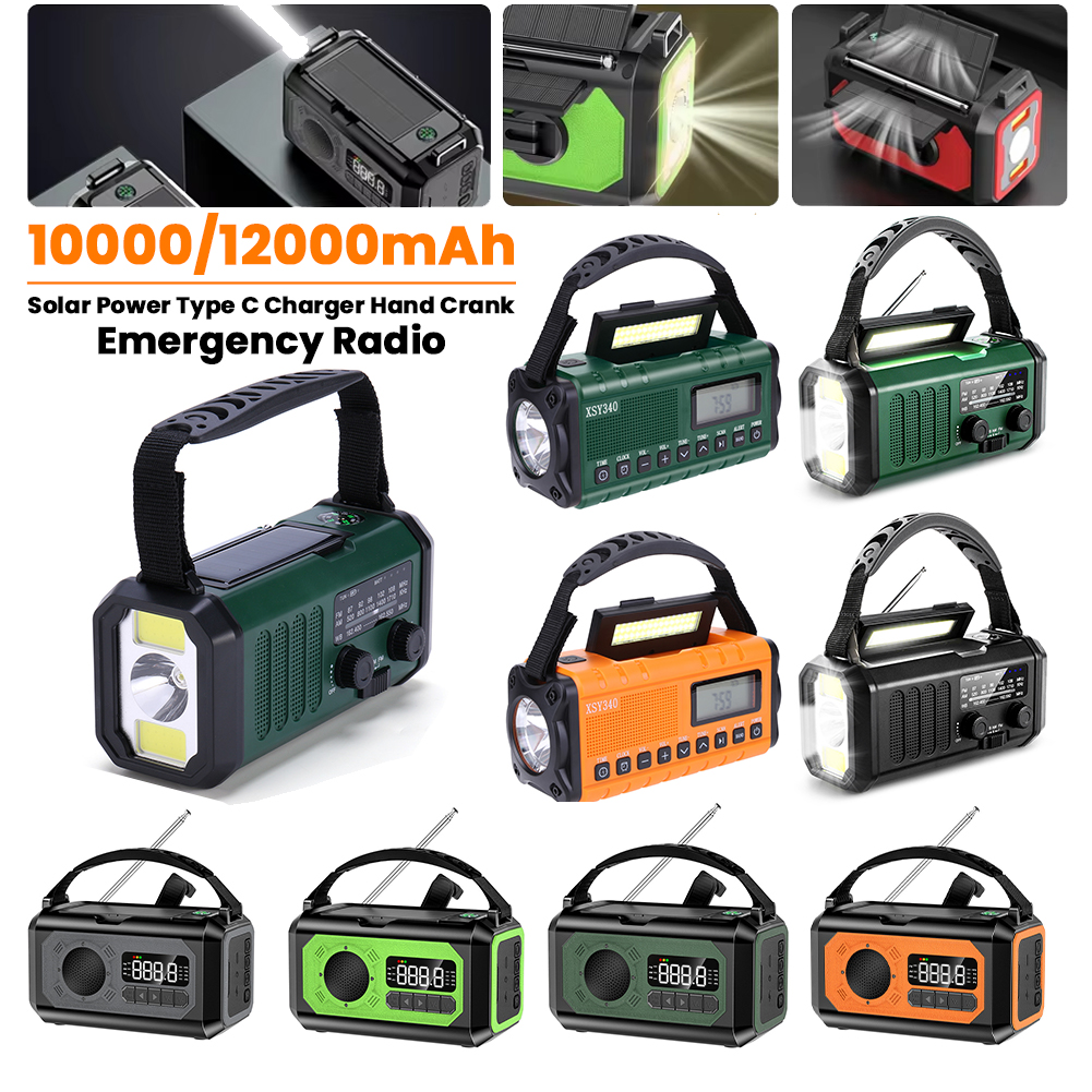 Solar--Wetterradio, 16000 mAh-12000 mAh, Taschenlampe, Handkurbel, Notfallradio, Leselampe, eingebauter Lautsprecher für das Überleben Ich bin Freien