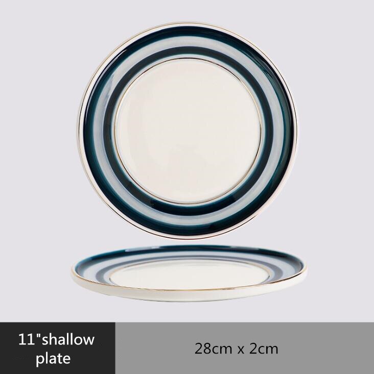 Gilt Rim Blue Gradient Dinner Plate Ceramic Kitchen Plate Tableware Set Food Dishes Rice Salad Noodles Bowl Soup Kitchen Tool: 11 shallow plate