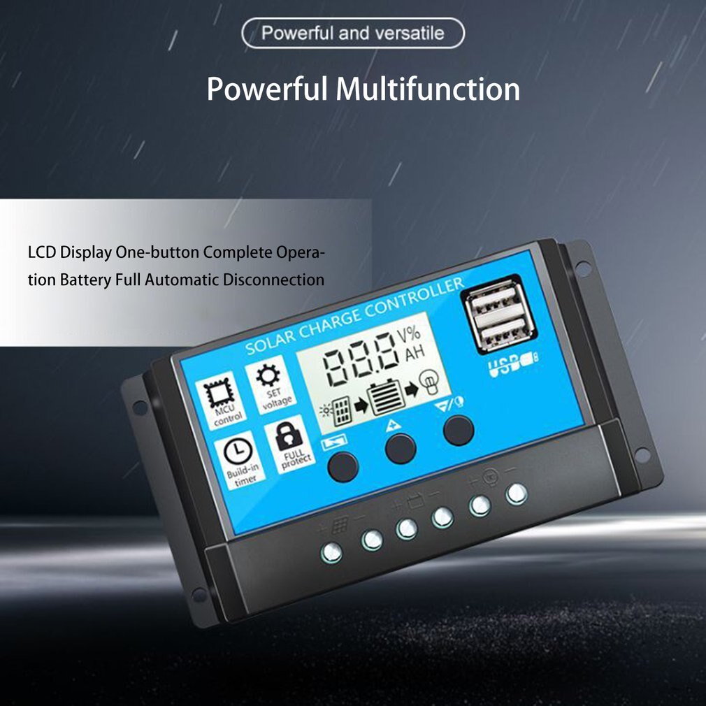 60A/50A/40A/30A/20A/10A 12V 24V Auto Solar Laadregelaar Pwm controllers Lcd Dual Usb 5V Output Zonnepaneel Pv Regulator