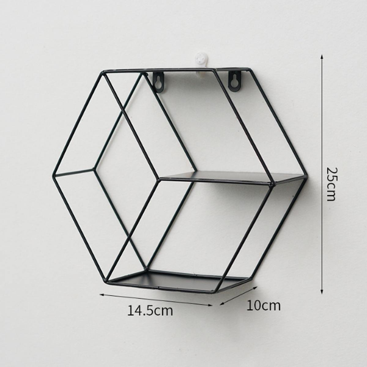 Nordisk stil metall dekorativ hylla hexagon förvaringshållare rack hyllor hem väggdekoration krukväxt prydnadshållare rack: Svart