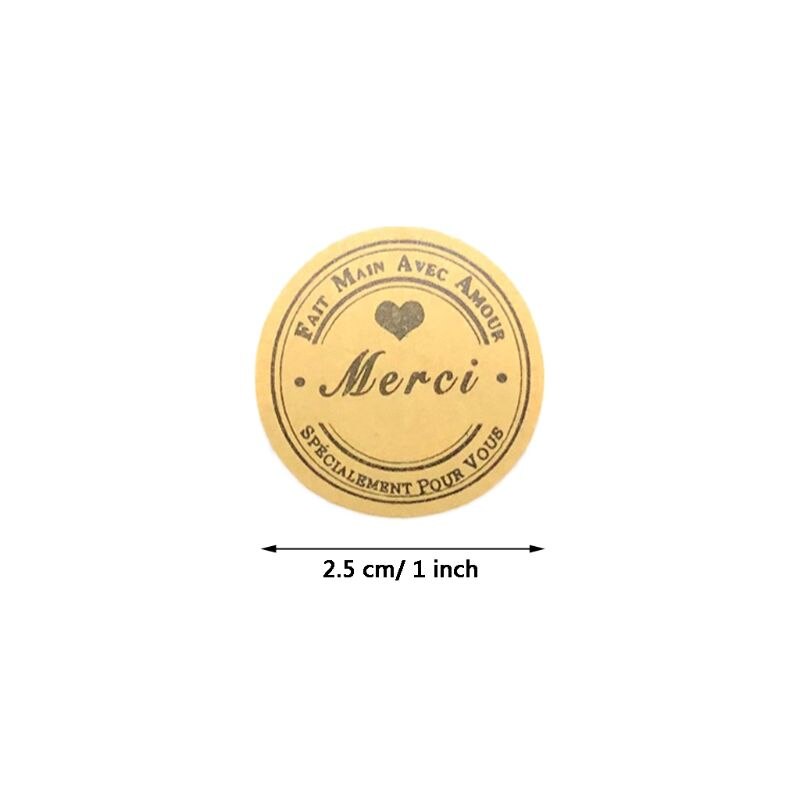 500Pcs Kraft Merci Franse Bedankt Etiketten Stickers Handgemaakte Pakket Envelop Seal Label Scrapbooking Briefpapier Sticker