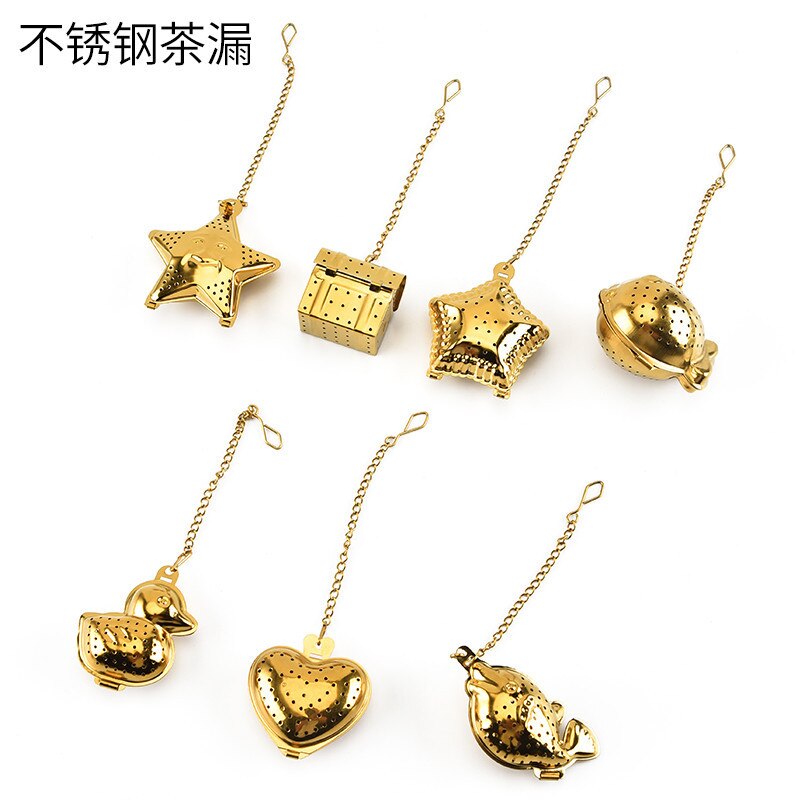 1PC Tea Infuser with Metal Ring for Loose Tea Tea Ball In Mail Box for Safe 18/8 Stainless Steel with Golden Plating