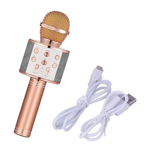 Bluetooth karaoke mikrofon trådløs mikrofon led lys professiona højttaler håndholdt mikrofonafspiller synger optager mikrofon: Roseguld