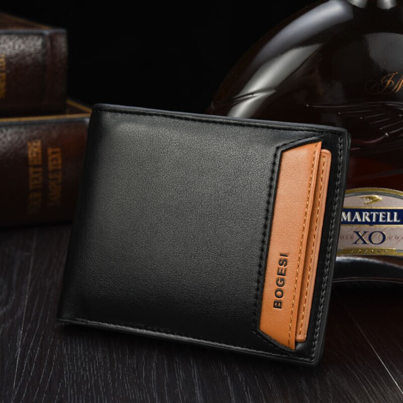 Retro Slim Small Leather Cards Wallets Short Bifold Wallet for Men Purses Male Purse Men's Wallet Business ID Card Holders: E Black 1