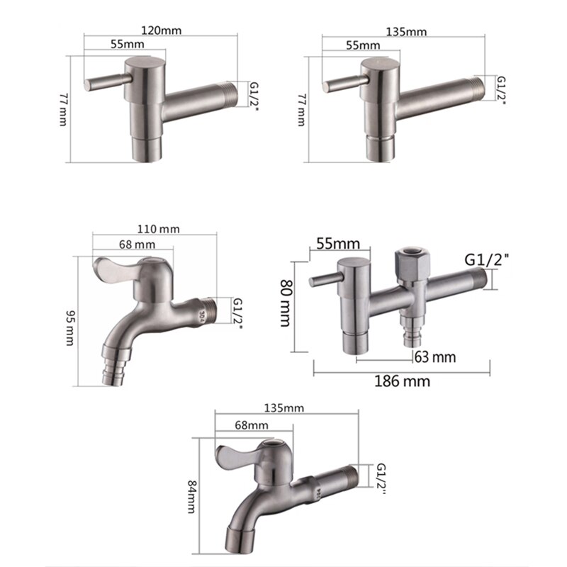 304 Stainless Steel Garden Faucet Wall Mounted Brushed Outdoor Bibcock Garden Wash Basin Mop Lengthen Faucet Garden