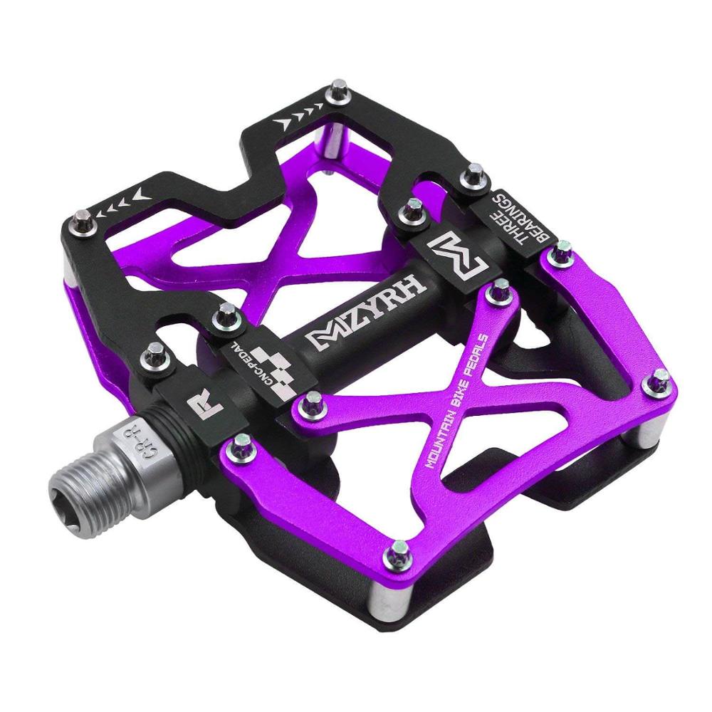 Mzyrh mountain mtb cykel brede pedaler 9/16 "cykling forseglet 3 lejepedaler cnc bearbejdet smurt forseglet bærende platform pedaler: Sort og lilla