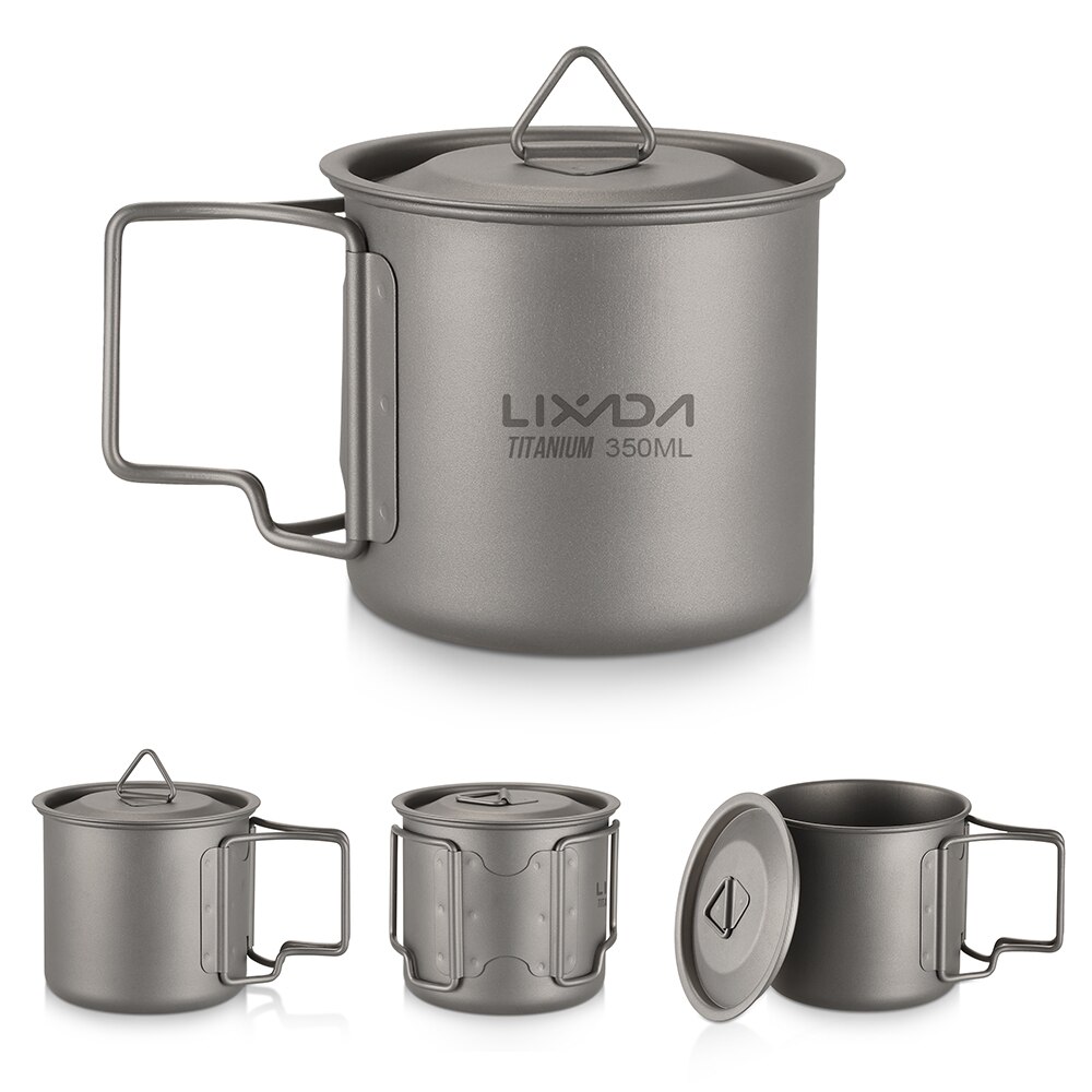 Lixada-taza de agua portátil para pícnic, taza de titanio ultraligera para exteriores, con mango plegable, 300ml / 350ml / 550ml / 650ml