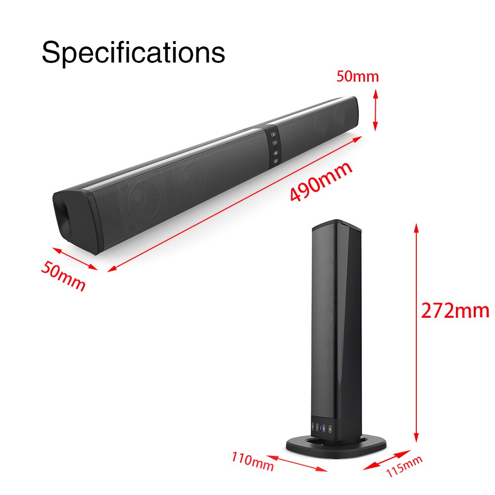 20W Draadloze Bluetooth Compatibel Soundbar Stereo Speaker Subwoofer Muziekspeler Voor Tv Home Theater Surround Verwijderbare Speaker