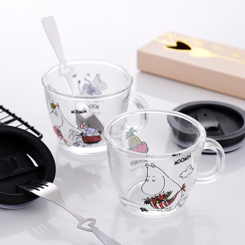 Moomins cartoon Drinkware babies glass water drink glass cup clear glass handle 210ml glass cup safe cute mug