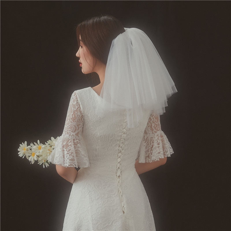 Short Mini Simple Bridal Veils Lush Mesh Shoulder Length Veils Vintage Wedding Veils For Woman White Ivory Accesoire Mariage