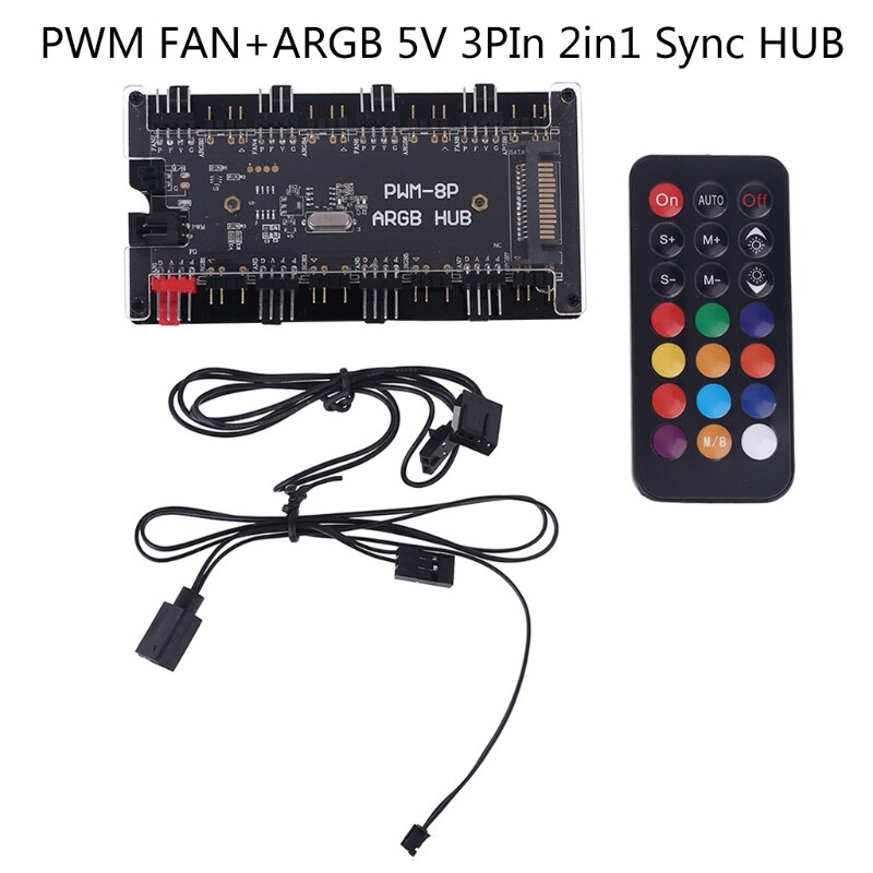 Pwm Fan + 5V 3PIN Argb Verlichting 2in1 Sync Hub Controller 1 Tot 8 Multi Way Splitter