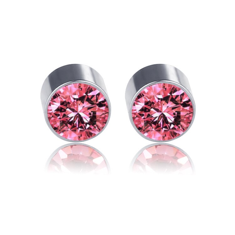 Kleurrijke Crystal Stud Oorbellen Zonder Piercing Rvs Oorbellen Magneet Clip Op Oorbellen Mens Verklaring Oorbellen: pink