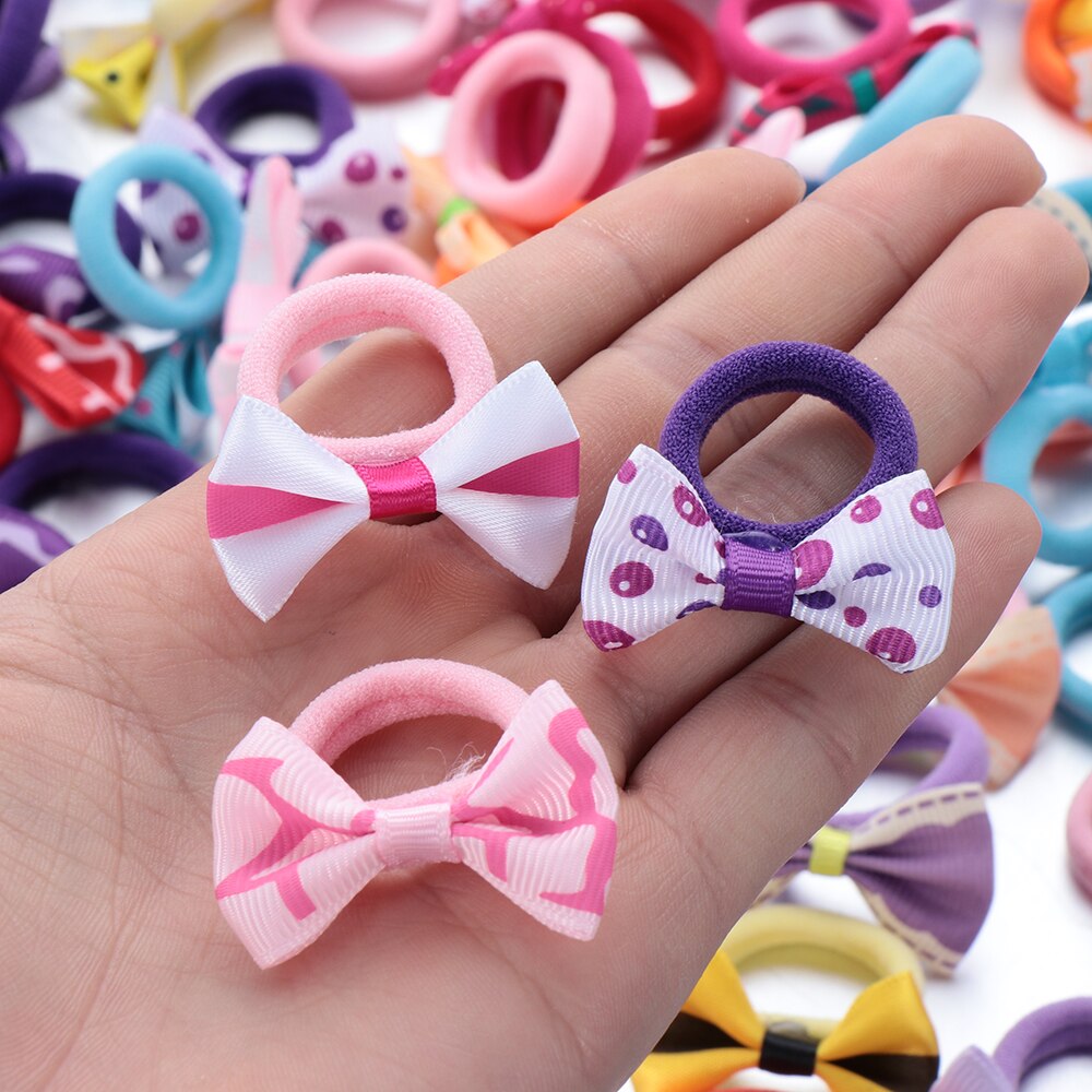 10 pcs Girls Polka Dots Bow Elastic Hair Rubber Bands Accessories for Kids Cute Hair Ring Rope Line Holder Headdress