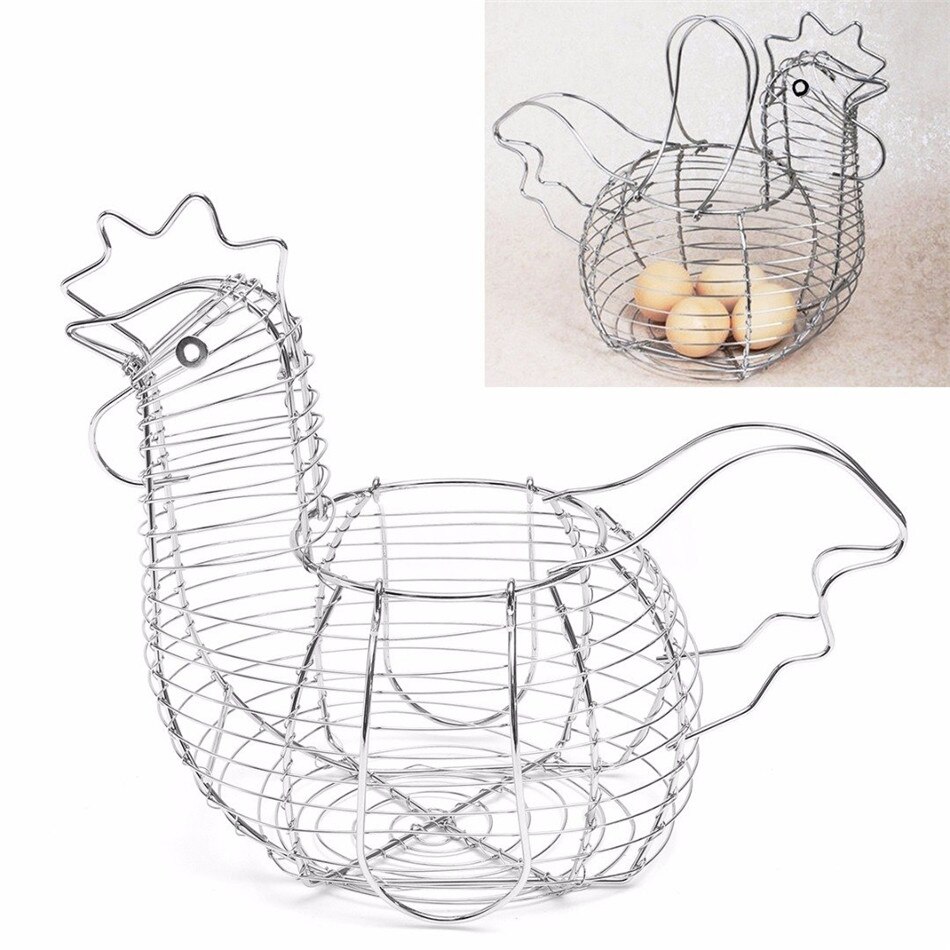Oeuf de poulet porte-panier innovant grand fil de métal poule en forme de cuisine panier de rangement panier décor