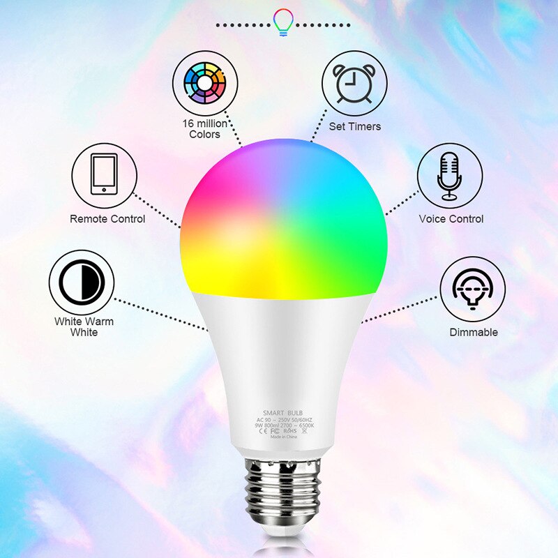 Smart Blub Wireless WiFi Bluetooth 4.0 RGB Lamp 12W LED Magic RGBW RGBWW Home Light Bulb E27 B22 Color Change by App IOS/Android