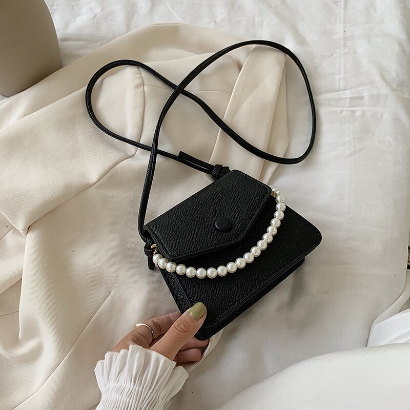 Perle pu læder crossbody tasker til kvinder mini skulder enkel taske kvindelige håndtasker og punge: Super mini sort