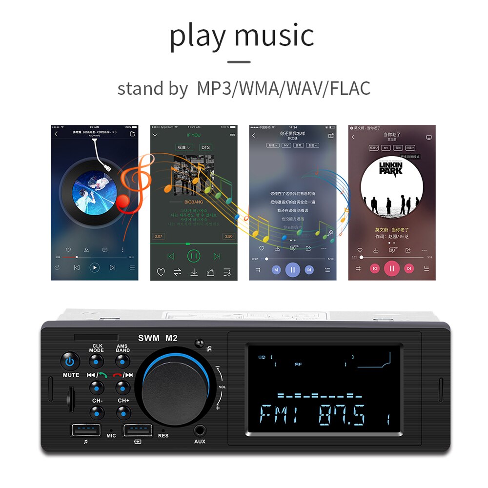 Car Radio With App Car Locator Function Supports SWM M2 Stereo Fm Bluetooth AUX Input Head Unit Receiver TF Card USB Flash Drive
