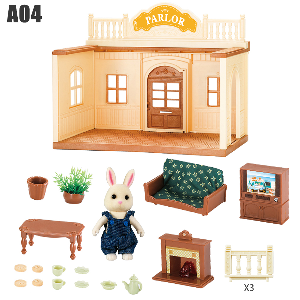 Puppenhaus Miniatur Maßstechen 1:12 Wald Familie Hase Villa Haus Einkaufszentrum Küche essen Zubehör Simulation einstellen Mädchen: verrotten
