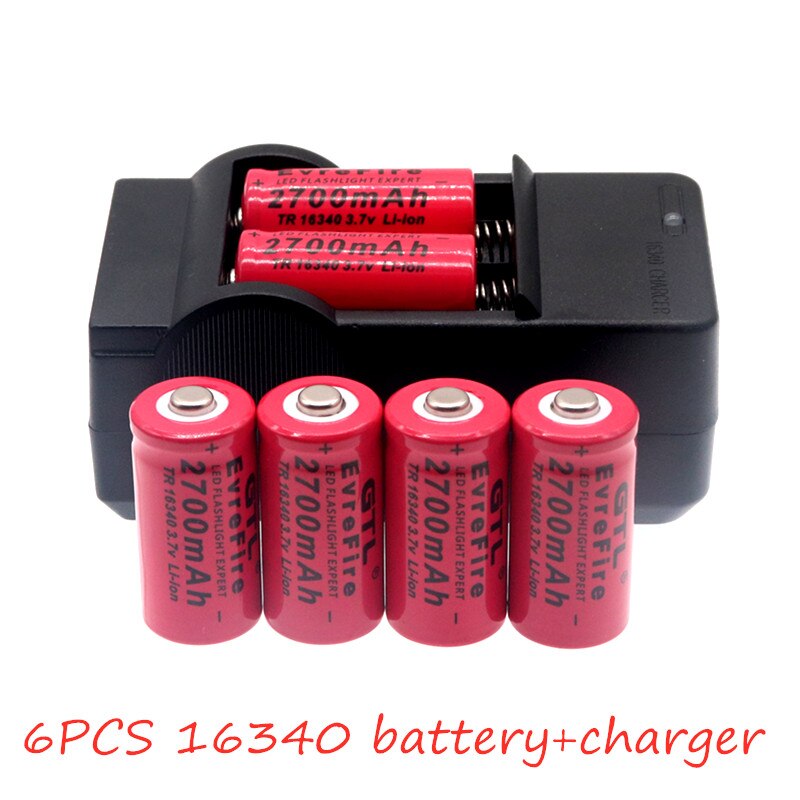 2700mAh Rechargeable 3.7V Li-ion 16340 Batteries CR123A batterie pour lampe de poche LED voyage chargeur mural pour 16340 CR123A batterie: Rouge