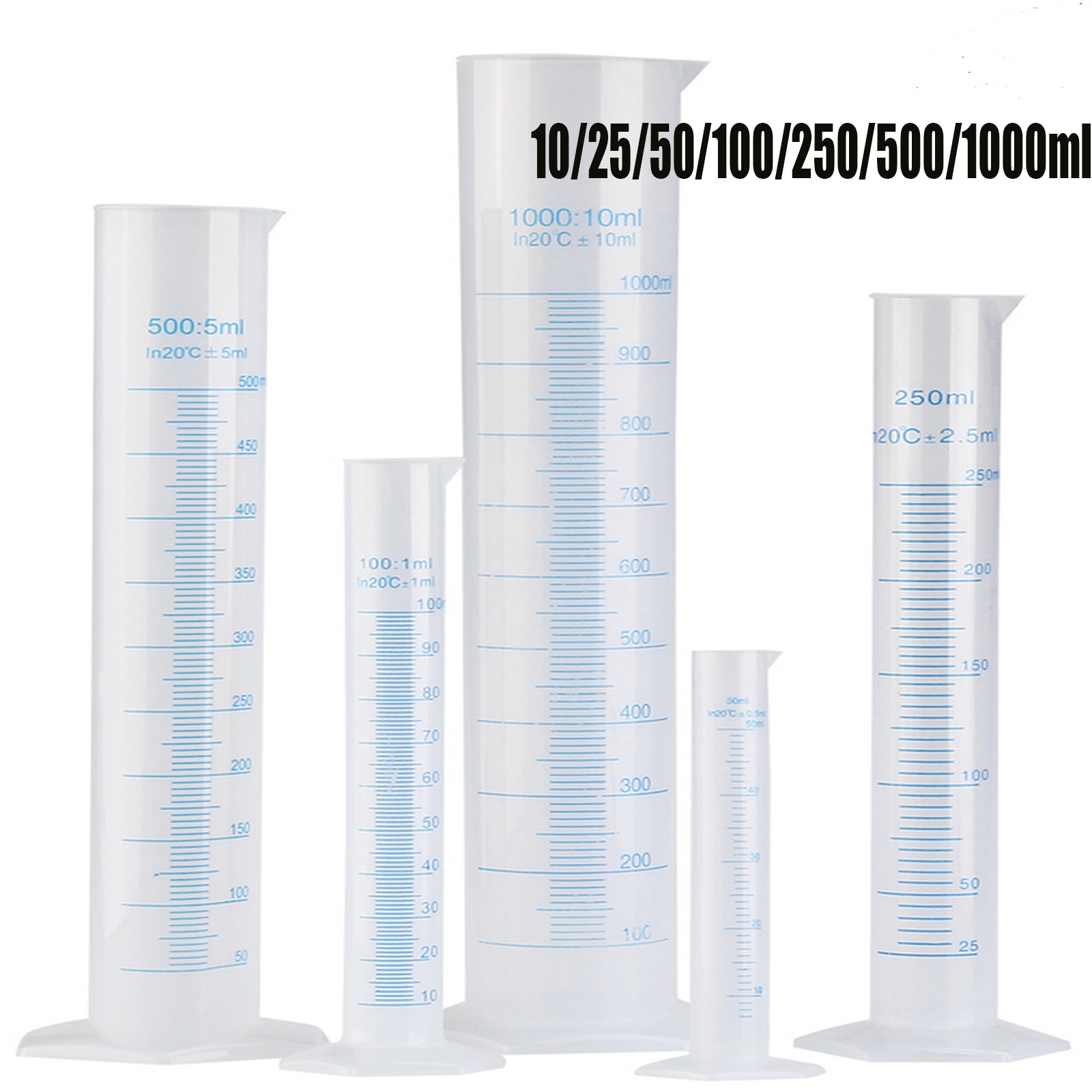 4pcs Transparent Measuring Plastic Graduated Cylinder Plastic Measuri Trial Test Liquid Tube Lab Tool 10ml / 25ml / 50ml / 100ml
