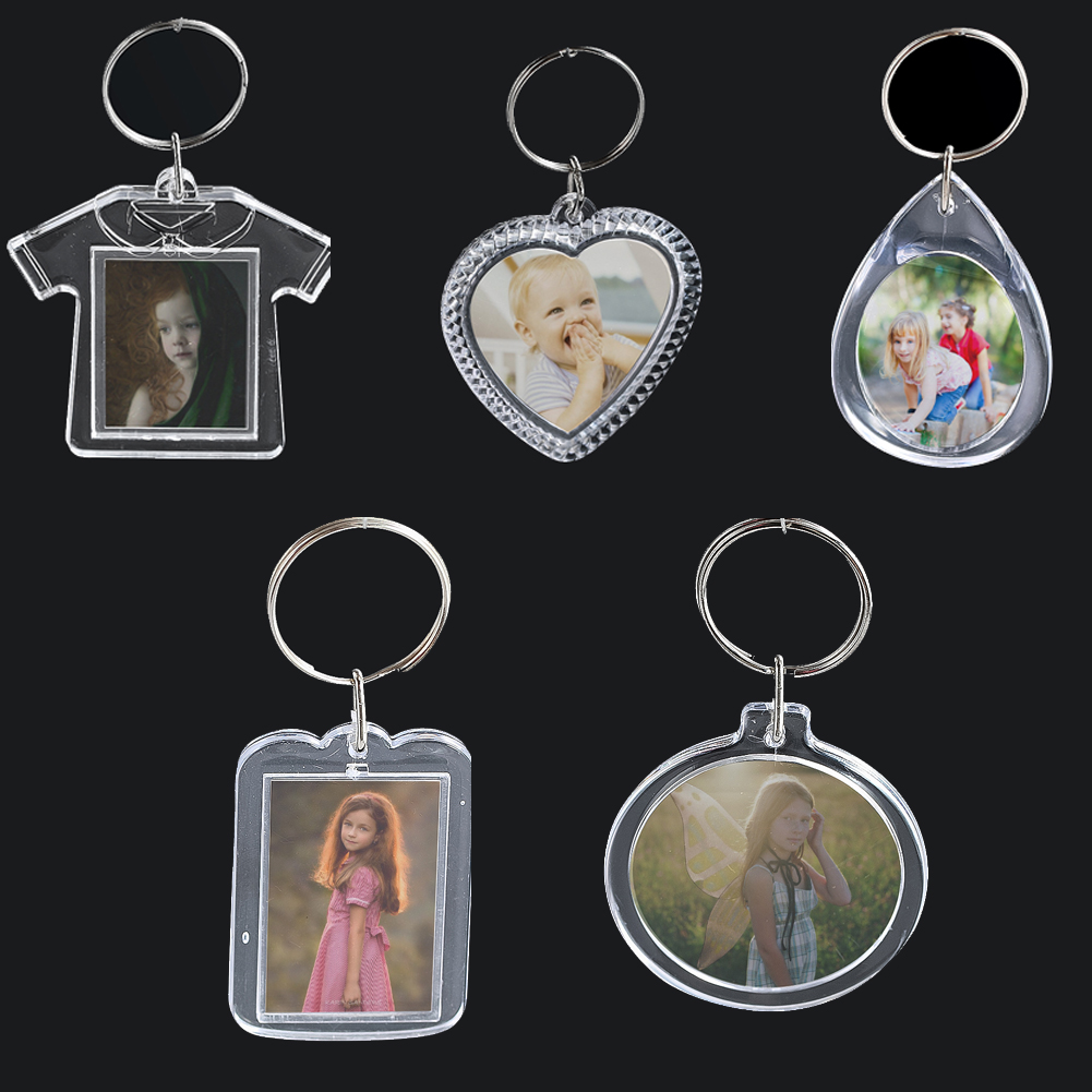 1pcs Rectangle Oval Transparent Keychain Blank Acrylic Insert Photo Keychain Frame Keyring Tassels Snap-In Custom Insert Photo
