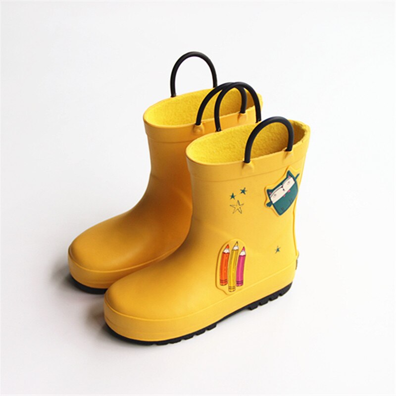 Vandtætte gummiregstøvler til gule blyant tegneseriemønstre støvler til børn med håndtag børn regnstøvler regnsko: 23