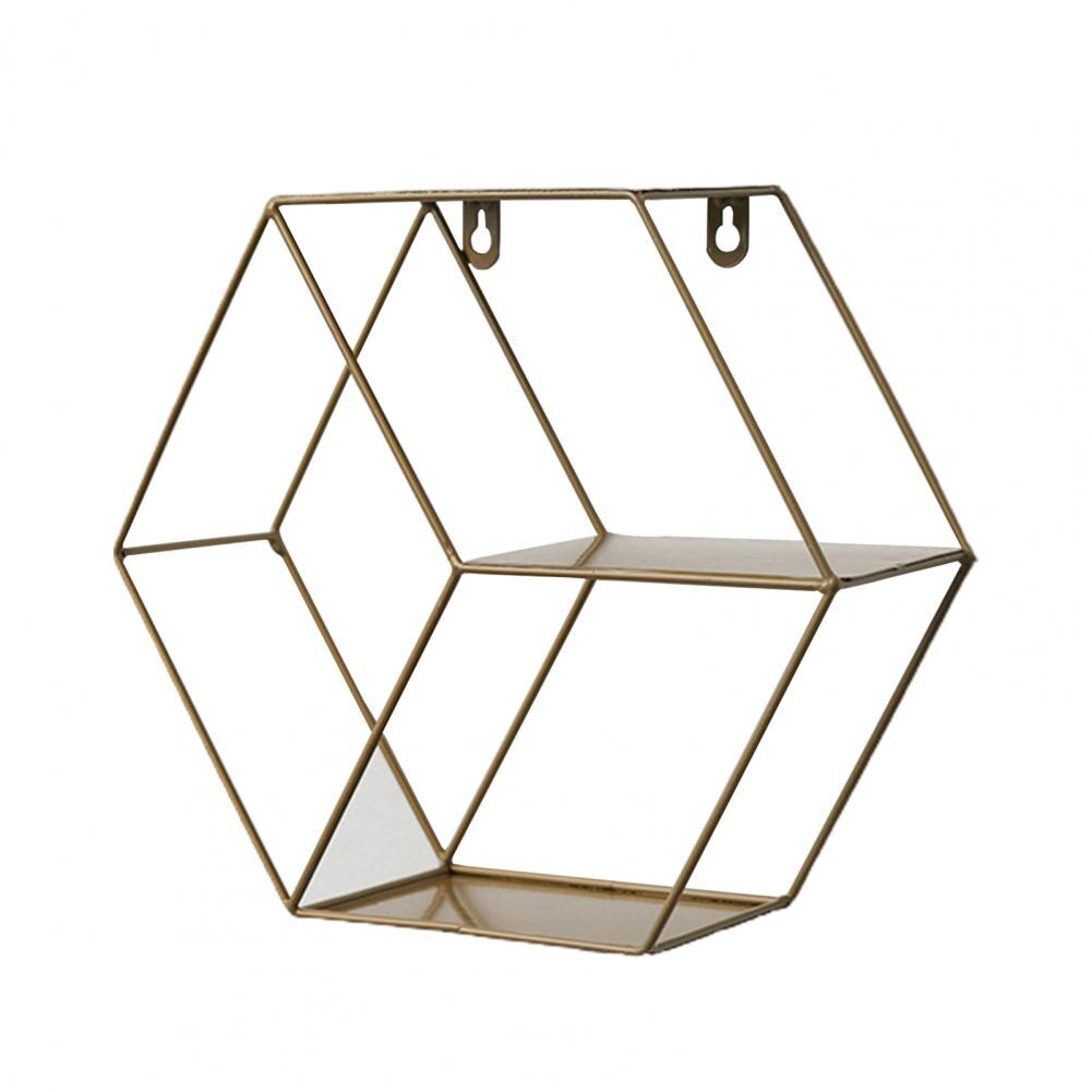 Useful Storage Shelf Durable Geometric Figure 2 Shapes Household Wall-mounted Storage Rack: Golden 1