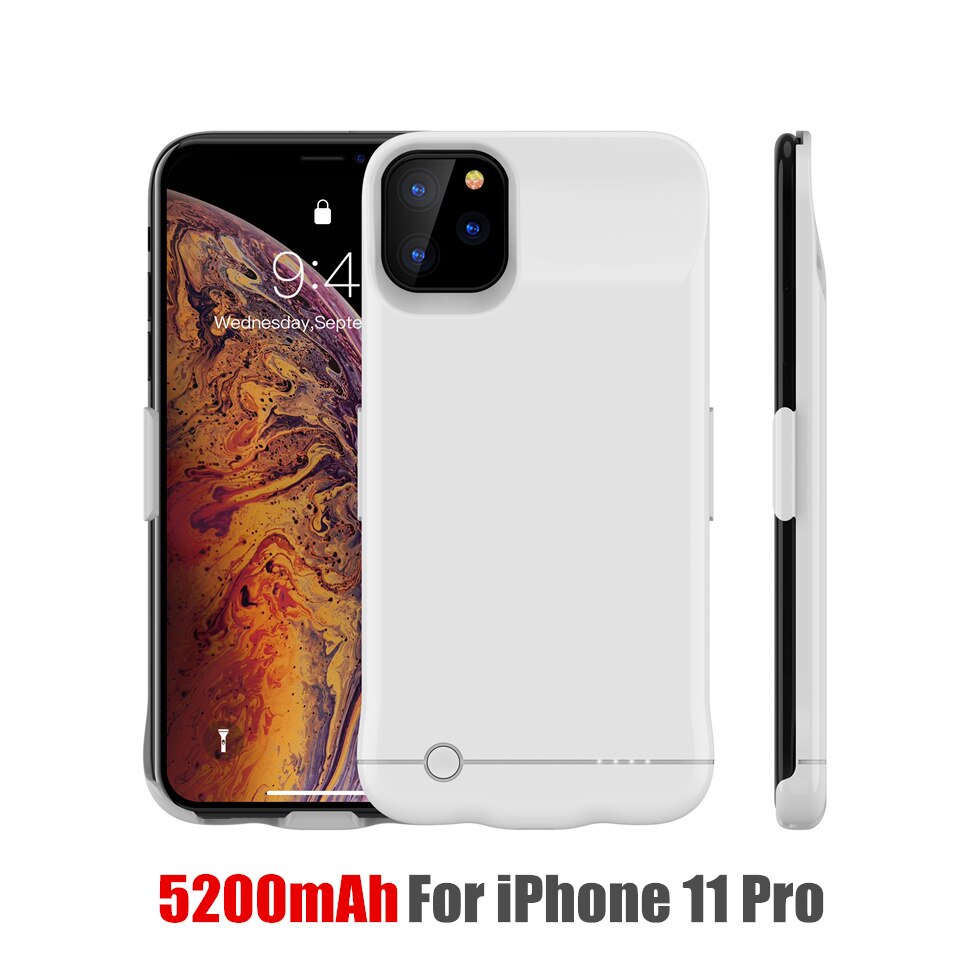 Fundas para cargador de batería Amstar, funda trasera para cargador de batería de 5200/6200mAh para iPhone 11 Pro Max X XR XS Max: HK28 White 11 Pro