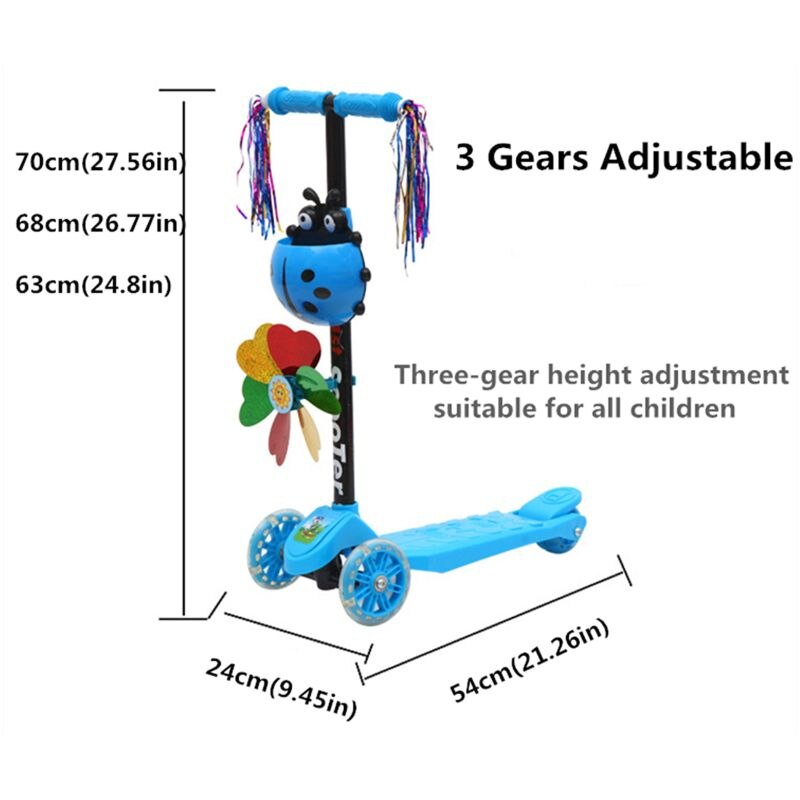 Windmill Ladybug Scooter Foldable and Adjustable Height Lean to Steer 3 Wheel Scooters for Toddler Kids Boys Girls Age 3-8