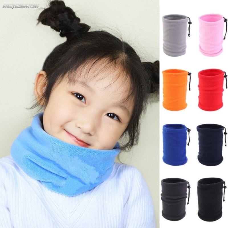 1PCS Kids Girls/Boy Polar Fleece Thickened NECK WARMER Scarf Tube Style Adjustable Face Cover Veil Camping Skiing Cap Headwear