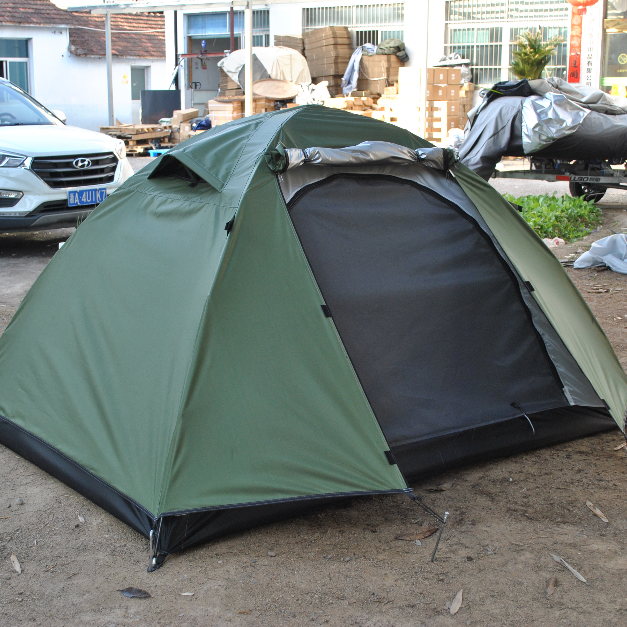 Campingzelt mit Regenschutz, 2 Zelt für 3 Personen, eingestellt in 10 Minuten, wetterfestes Zelt für Camping, Feste, Hinterhof, 2 Schichten: Grün