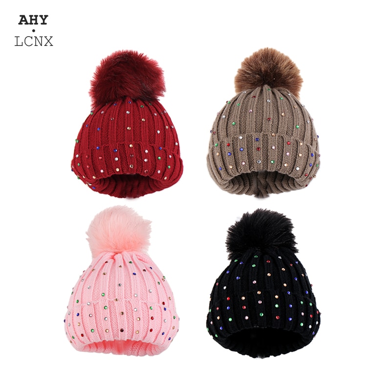 Dziecko zima ciepła czapka dzieci maluch czapki robione na drutach niemowlę czapka z pomponem diament chłopiec dziewczyny szydełkowa czapka dzieci słodkie czapki robić włosów