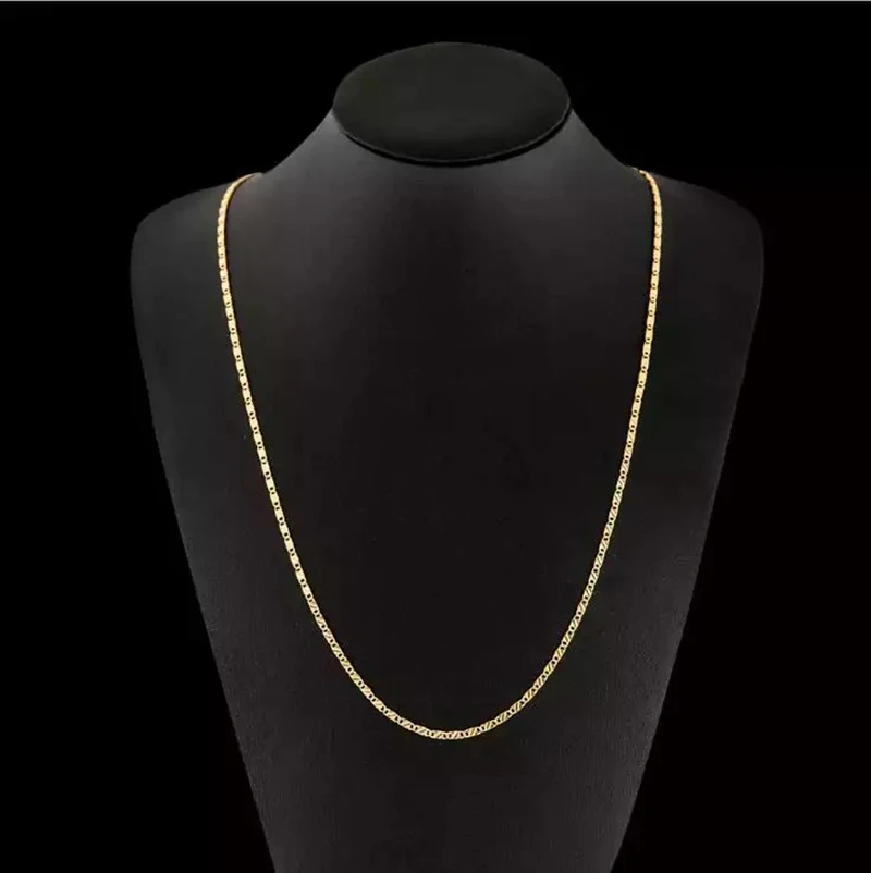 Collar de oro de 18k de , collar de cadena lateral de 2MM, 16/18/20/22/24/26/28/30 pulgadas para mujeres y hombres, joyería, collar de plata 925