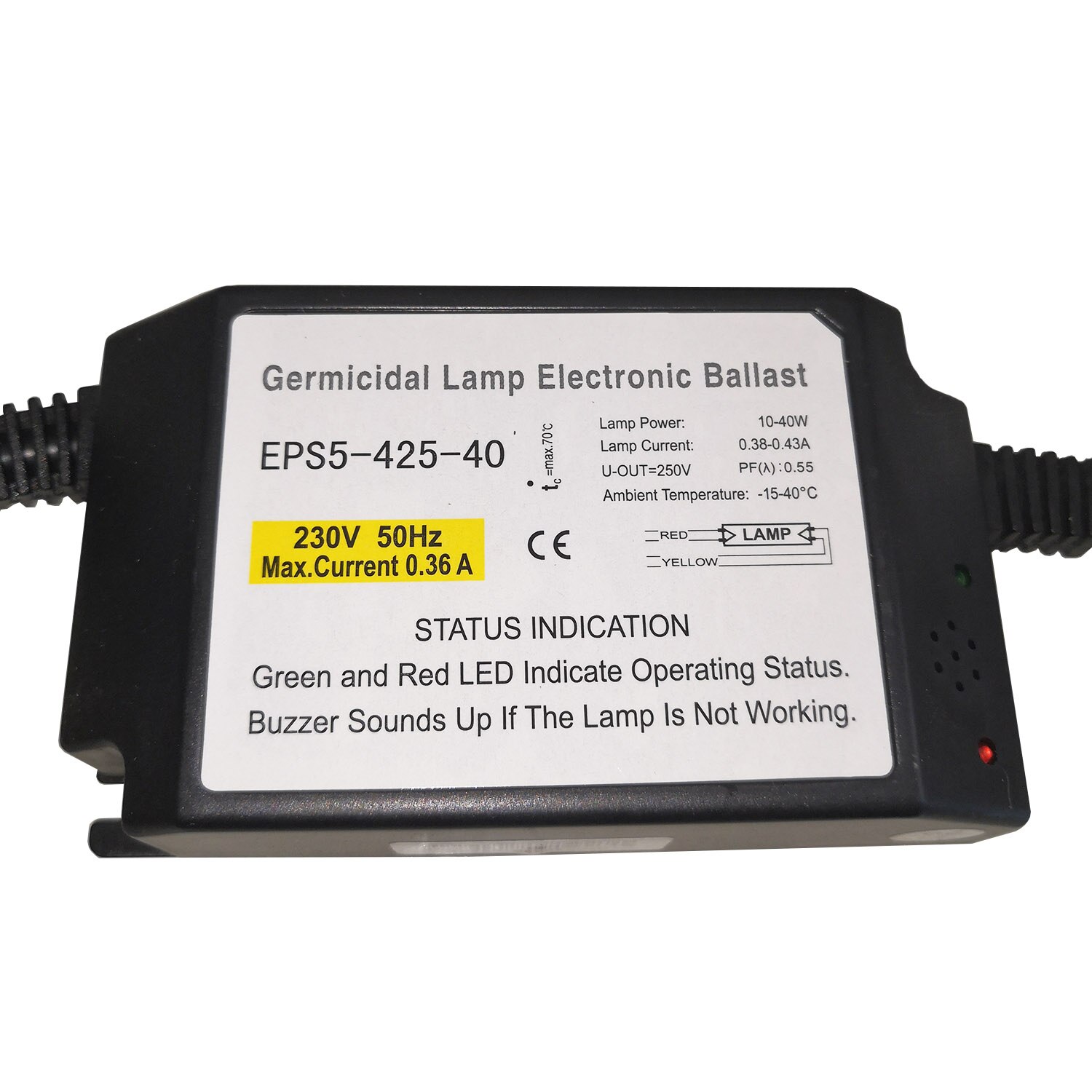 EPS5-425-40 RW5-425-40 EU Standard Germicidal Lamp Electronic Ballast UV Lamps Ballasts with Buzzer Sounds Alarm Function IP60