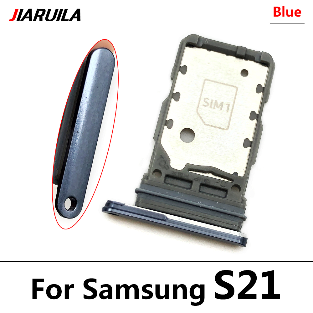 10 Pcs For Samsung S20 Fe S21 Sim Tray SIM Card Slot SD Card Tray Holder Adapter With Pin Smartphone Replacement Parts: S21 Blue