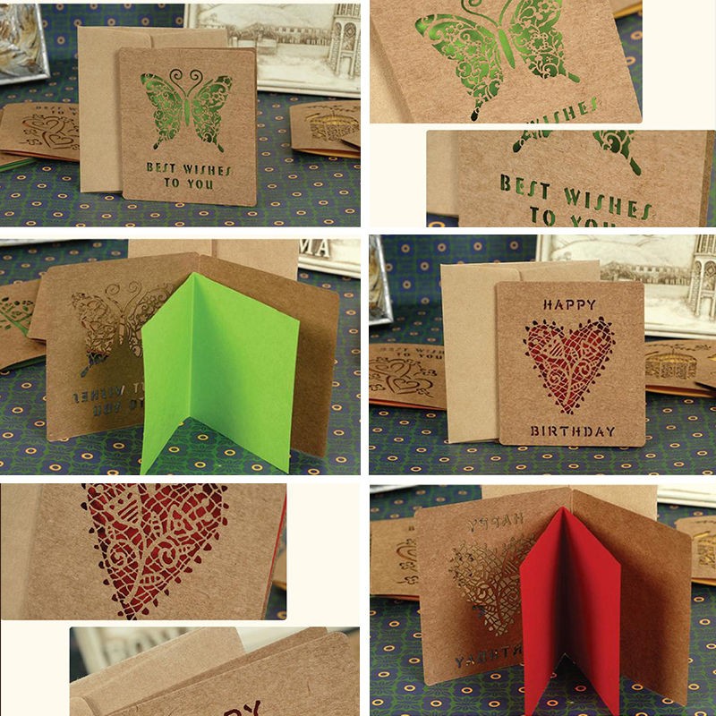 10pcs Mini Folding Paper Greeting Cards Happy Birthday Best Wishes Blessing Greeting Message Card Paper Party Wedding Decor