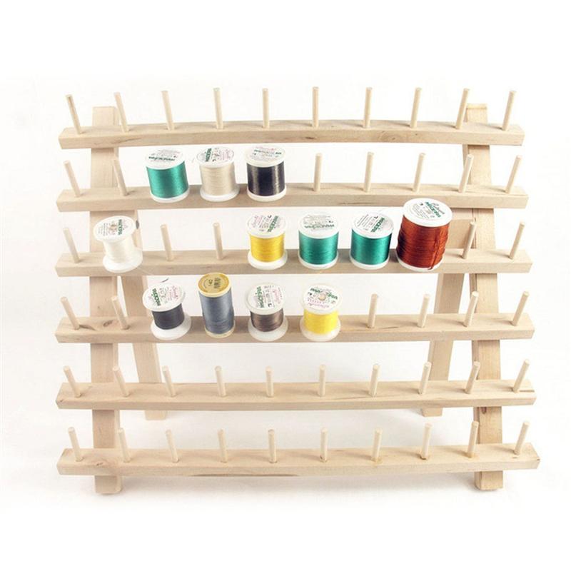 Foldable Wood Thread Stand Rack Holds Organizer Wall Mount 60 Spool Cone Embroidery Machine Sewing Storage Holder