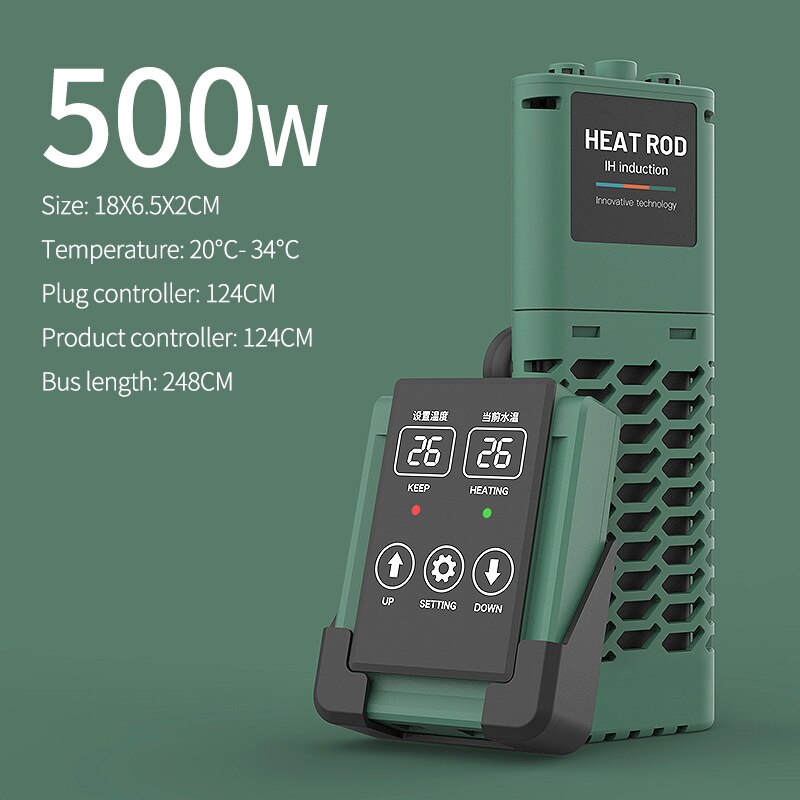 SUNSUN Aquarium Submersible Auto Temperature Heater Fish Tank LCD Display Adjustable Water Constant Temperature Heating Rod: 500w