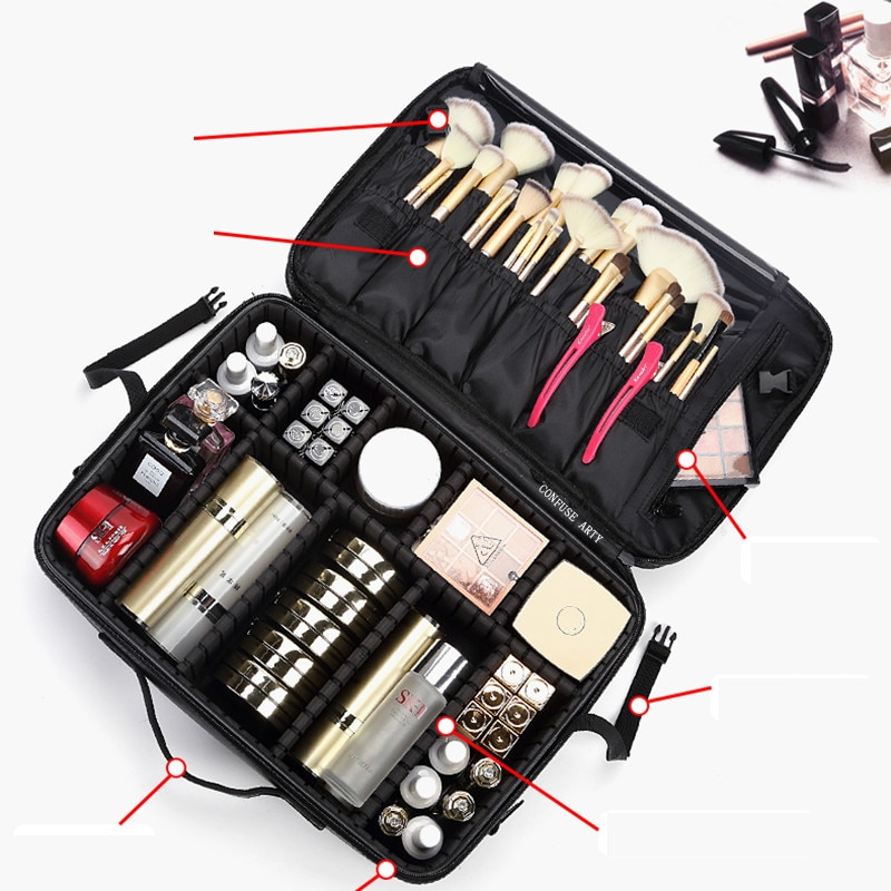 Make-uptas van pu-leer met grote capaciteit, reismake-uptas