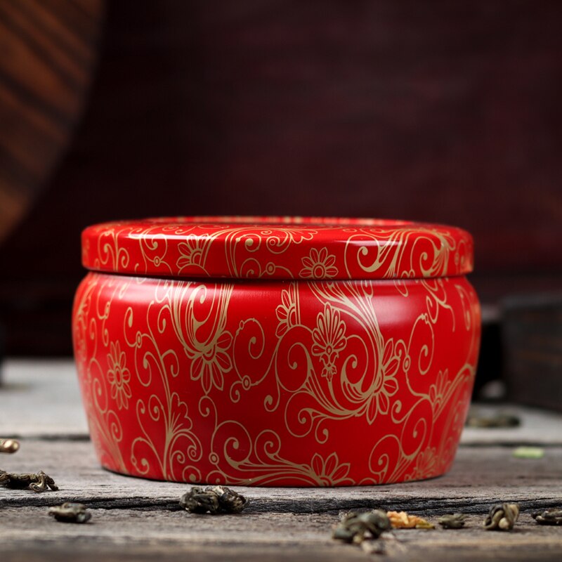 Round Tinplate Box Tea General Metal Tin Can Box Tea Can: Red