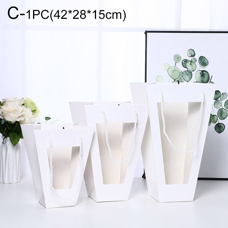 Kraft Paper Transparent Flower Box Waterproof Flower Packaging Box Flower Basket Flower Folding Handbag: C