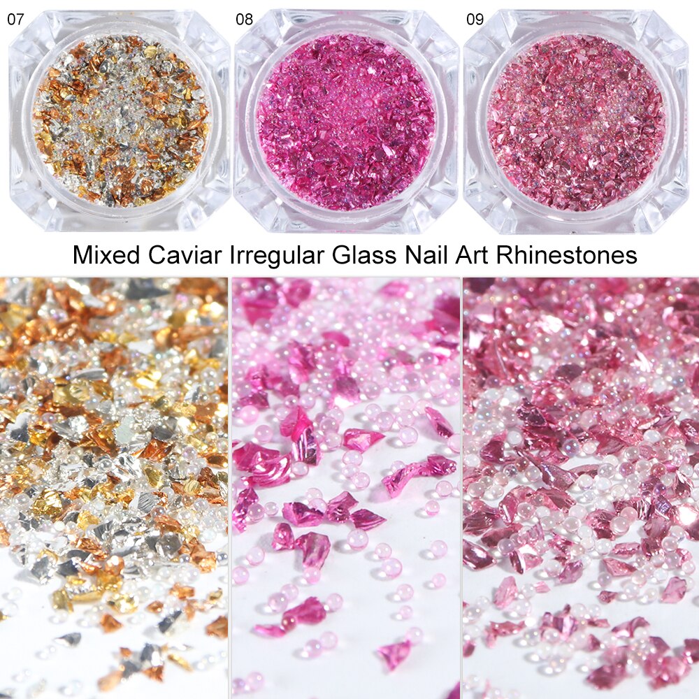 1 Box Nail Art Caviar Kralen & Shard Zandsteen Ab Rose Goud Kleur Gemengde Maten Nail Micro Kralen Decoraties Gebroken gems CH771-1