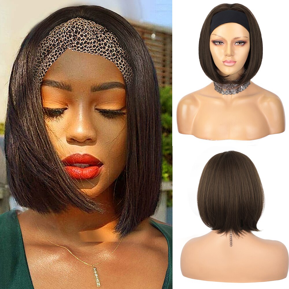 Stamped Glorious Synthetic Headband Wig Black Wig Long Straight Hair Heat Resistant Fiber Synthetic Wigs for Black Women: 6-8