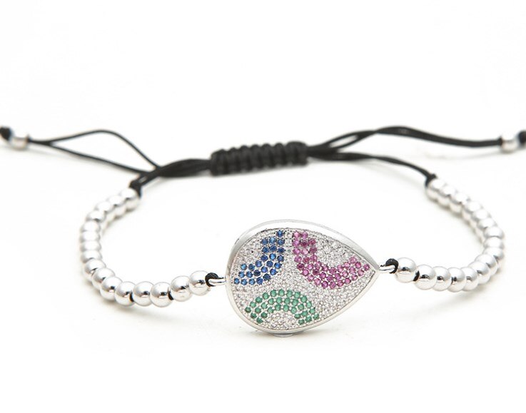 Goud Zilver Micro Pave Cz Zirconia Touw Aangepast Koperen Kralen Armband Gdf2 Leaf Charm Gevlochten Armbanden Vrouwen: 2