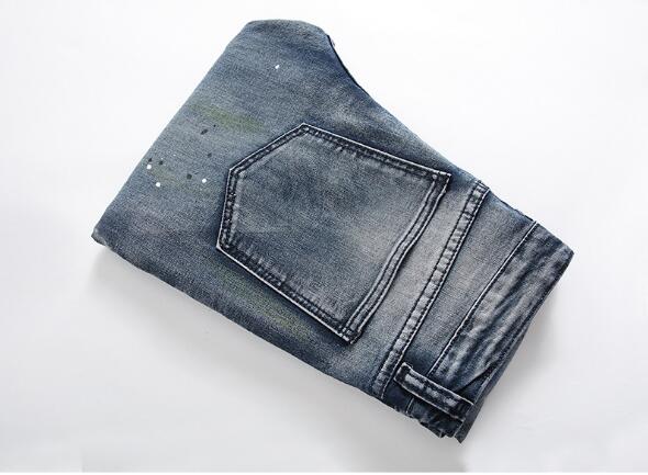 L mænd biker jeans nødlidende slanke denimbukser plisserede motorcykel joggers herre cargo jeanbukser