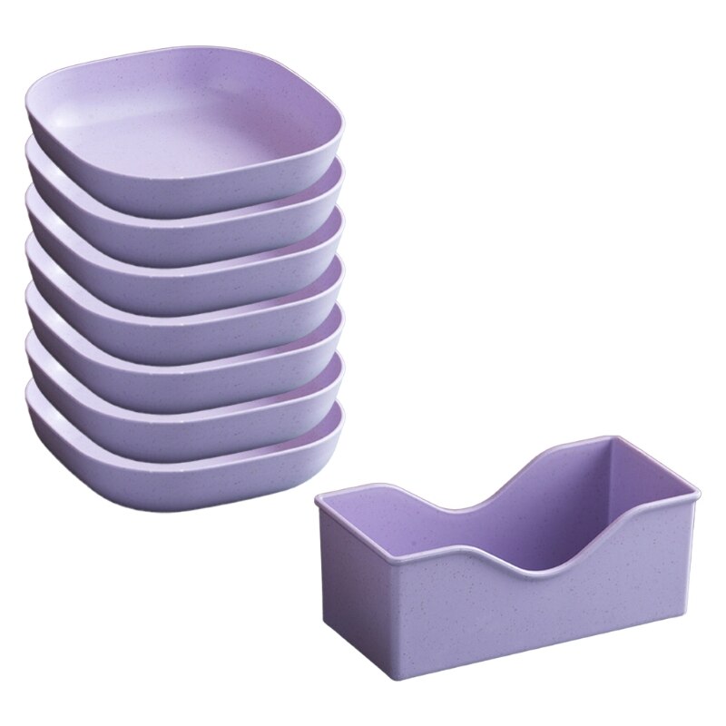 Q1FD 7Pcs Square Wheat Straw Plates Pasta Salad Bowls Lightweight Reusable Food Serving Party Snack Dinner Dishes Camping with