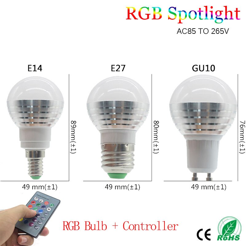 E14 E27 GU10 RGB Led Lamp Met Afstandsbediening Bombillas LED Lamp Smart Lamp AC 85 V-265 V Ampul LED Lamp 5W